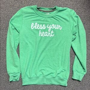 Green Women's Sweater with 'Bless Your Heart' Print